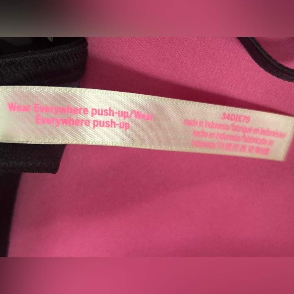 PINK Victoria's Secret Wear Everywhere Push-up Black Grey Bra, Size 34D - Picture 6 of 6